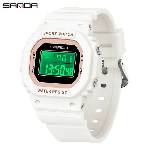 Multifunctional Square Student Watch Tpu Strap Abs Case Acrylic Mirror Waterproof Luminous Casual Sports Fashion Style