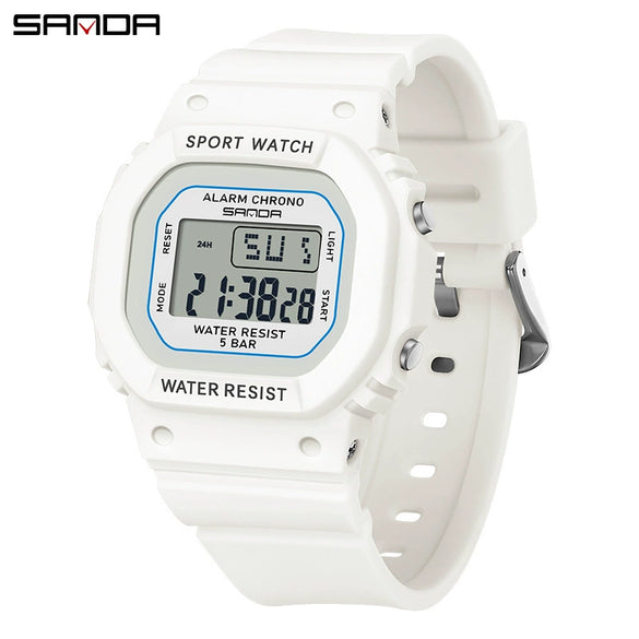 Multifunctional Square Student Watch Tpu Strap Abs Case Acrylic Mirror Waterproof Luminous Casual Sports Fashion Style