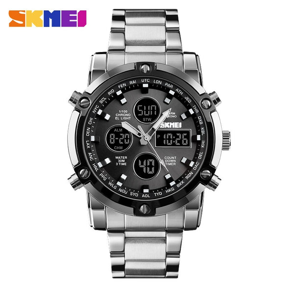 Multifunctional Stainless Steel Belt Waterproof Men's Leisure Square Dial Double Luminous Chronograph Sports Electronic Watch