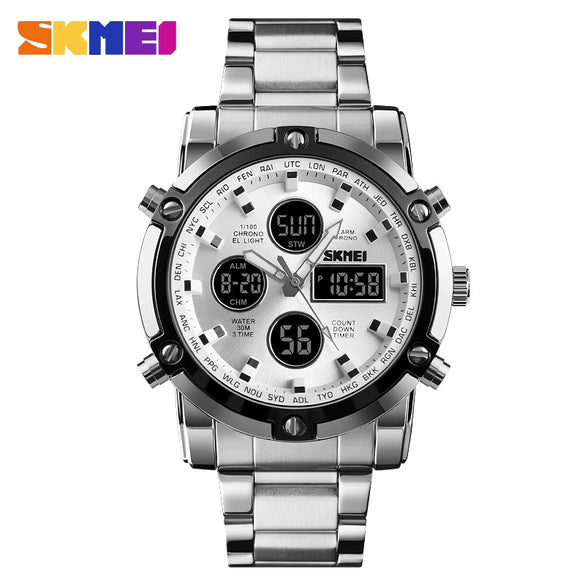 Multifunctional Stainless Steel Belt Waterproof Men's Leisure Square Dial Double Luminous Chronograph Sports Electronic Watch