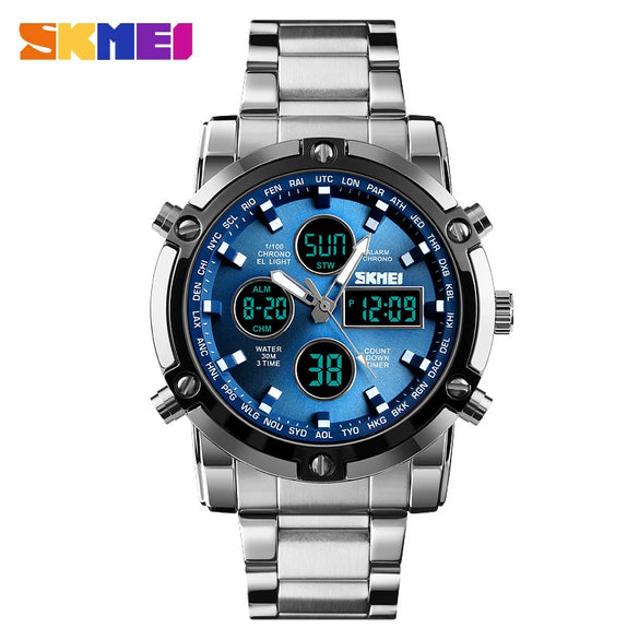Multifunctional Stainless Steel Belt Waterproof Men's Leisure Square Dial Double Luminous Chronograph Sports Electronic Watch