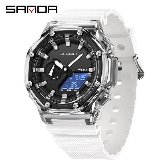 Multifunctional Transparent Fashion Sports Watch Tpu Strap Abs Case Acrylic Mirror Round Dial