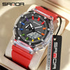 Multifunctional Transparent Fashion Sports Watch Tpu Strap Abs Case Acrylic Mirror Round Dial