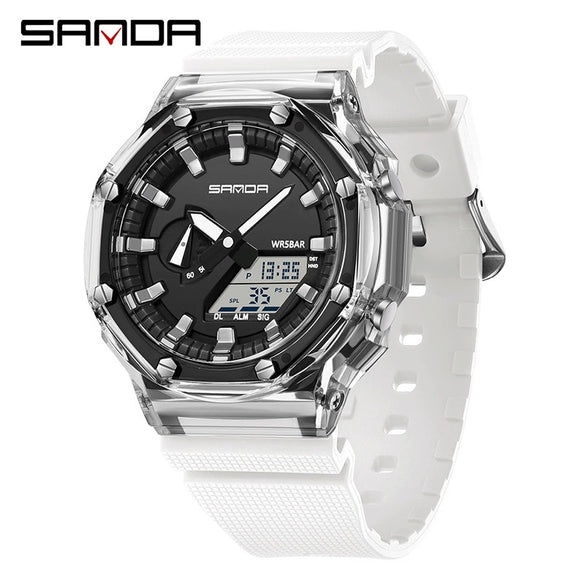Multifunctional Transparent Fashion Sports Watch Tpu Strap Abs Case Acrylic Mirror Round Dial