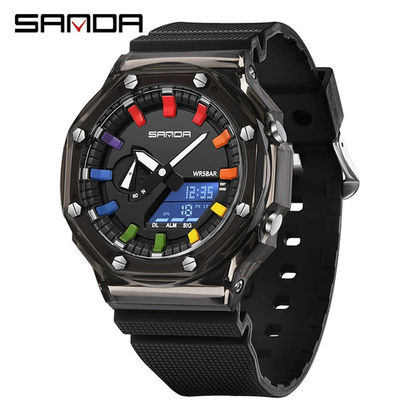 Multifunctional Transparent Fashion Sports Watch Tpu Strap Abs Case Acrylic Mirror Round Dial