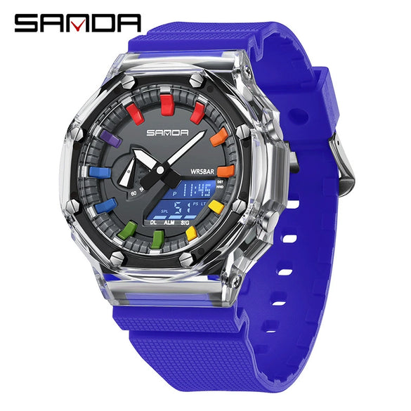 Multifunctional Transparent Fashion Sports Watch Tpu Strap Abs Case Acrylic Mirror Round Dial