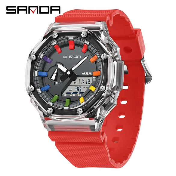 Multifunctional Transparent Fashion Sports Watch Tpu Strap Abs Case Acrylic Mirror Round Dial