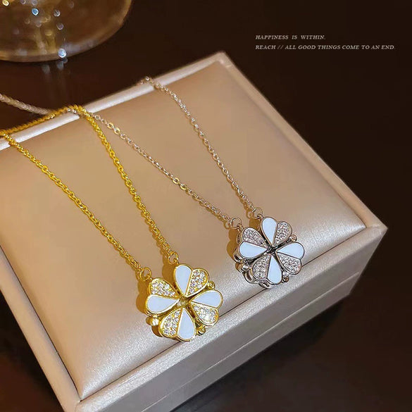 Multifunctional Twowear Love Fourleaf Clover Necklace For Women Titanium Steel Geometric Design