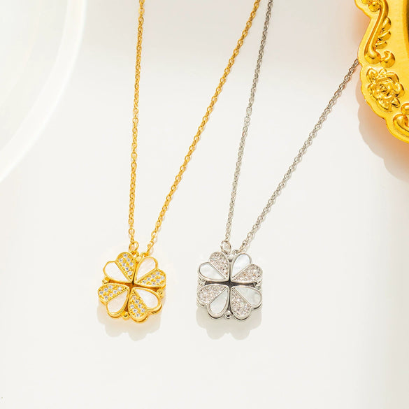 Multifunctional Twowear Love Fourleaf Clover Necklace For Women Titanium Steel Geometric Design