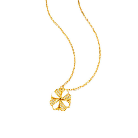 Multifunctional Twowear Love Fourleaf Clover Necklace For Women Titanium Steel Geometric Design