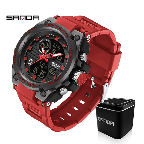 Multifunctional Waterproof Electronic Sports Watch Metal Case Plastic Mirror Silicone Strap Round Dial