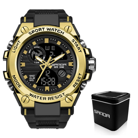 Multifunctional Waterproof Electronic Sports Watch Metal Case Plastic Mirror Silicone Strap Round Dial
