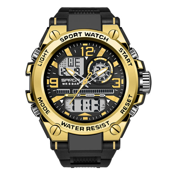 Multifunctional Waterproof Electronic Sports Watch Rubber Strap Metal Case Round Dial