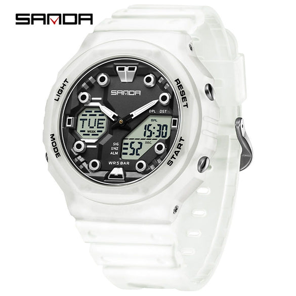 Multifunctional Waterproof Electronic Watch For Senior High School Students Abs Case Tpu Strap Acrylic Mirror Round Dial