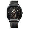 Multifunctional Waterproof Luminous Quartz Men's Watch Alloy Case Genuine Leather Strap Square Dial