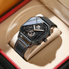 Multifunctional Waterproof Luminous Quartz Men's Watch Alloy Case Genuine Leather Strap Square Dial