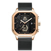 Multifunctional Waterproof Luminous Quartz Men's Watch Alloy Case Genuine Leather Strap Square Dial
