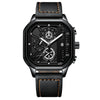 Multifunctional Waterproof Luminous Quartz Men's Watch Alloy Case Genuine Leather Strap Square Dial