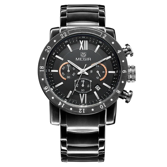 Multifunctional Waterproof Luminous Quartz Men's Watch Alloy Case Stainless Steel Strap Mineral Strengthened Glass Mirror Round Dial