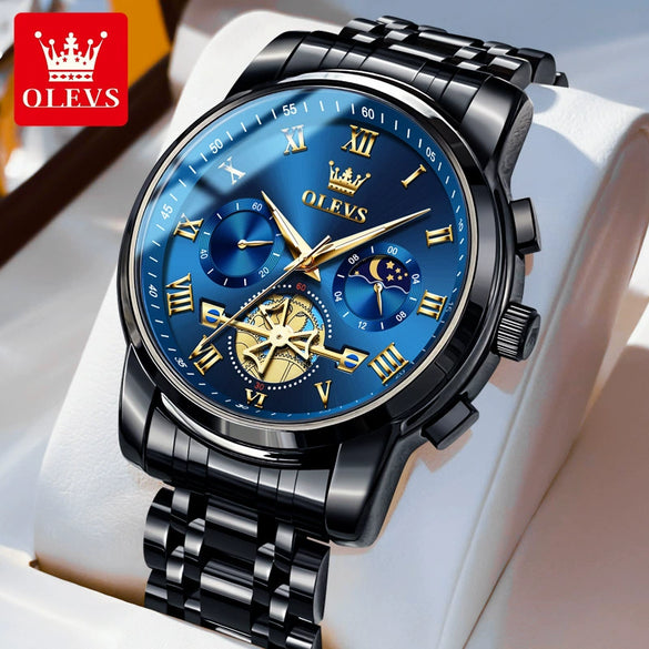 Multifunctional Waterproof Luminous Quartz Men's Watch With Round Dial Steel Strap And Stainless Steel Case Fashion Style