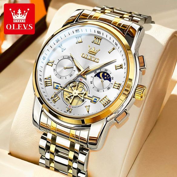 Multifunctional Waterproof Luminous Quartz Men's Watch With Round Dial Steel Strap And Stainless Steel Case Fashion Style