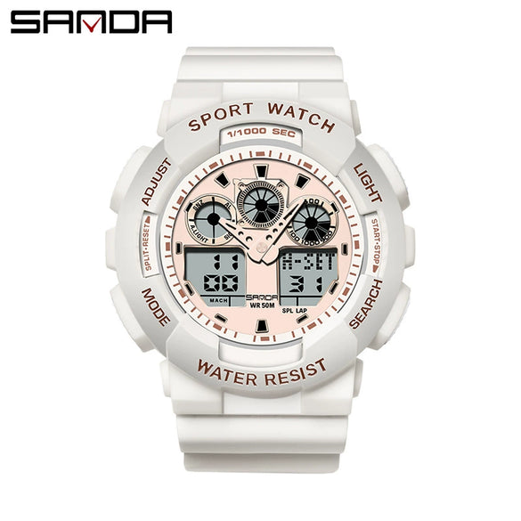 Multifunctional Waterproof Sports Watch Resin Case Plastic Strap Round Dial For Students Fashion Style