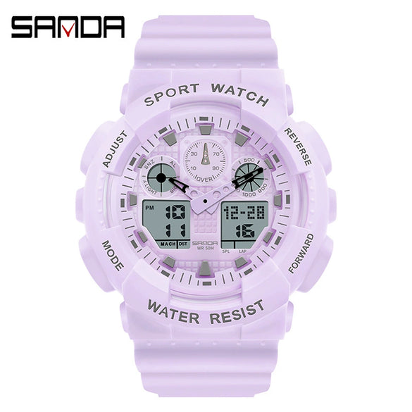 Multifunctional Waterproof Sports Watch Resin Case Plastic Strap Round Dial For Students Fashion Style