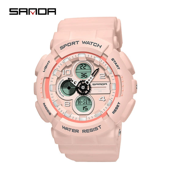 Multifunctional Waterproof Sports Watch Resin Case Plastic Strap Round Dial For Students Fashion Style