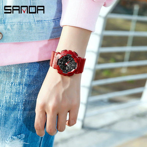 Multifunctional Waterproof Sports Watch Resin Case Plastic Strap Round Dial For Students Fashion Style