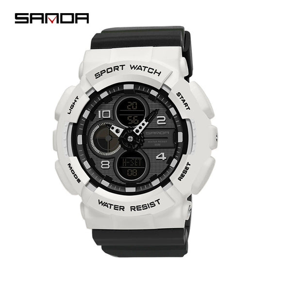 Multifunctional Waterproof Sports Watch Resin Case Plastic Strap Round Dial For Students Fashion Style