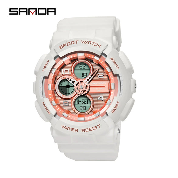 Multifunctional Waterproof Sports Watch Resin Case Plastic Strap Round Dial For Students Fashion Style