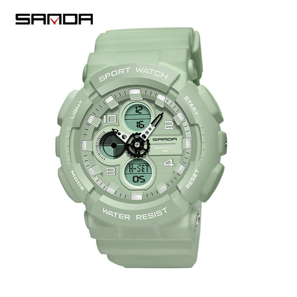 Multifunctional Waterproof Sports Watch Resin Case Plastic Strap Round Dial For Students Fashion Style