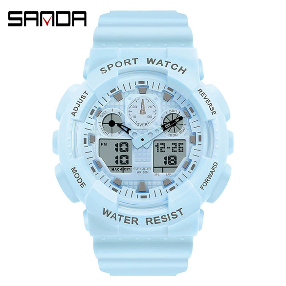 Multifunctional Waterproof Sports Watch Resin Case Plastic Strap Round Dial For Students Fashion Style