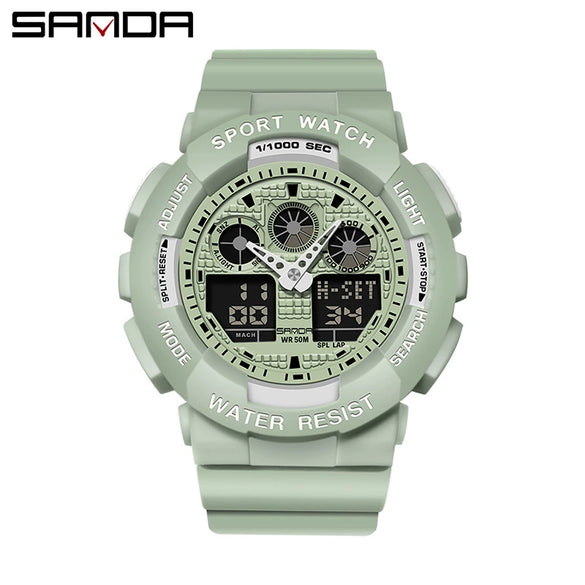 Multifunctional Waterproof Sports Watch Resin Case Plastic Strap Round Dial For Students Fashion Style