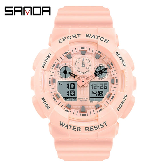 Multifunctional Waterproof Sports Watch Resin Case Plastic Strap Round Dial For Students Fashion Style