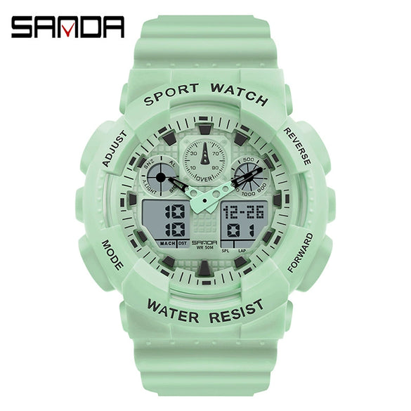 Multifunctional Waterproof Sports Watch Resin Case Plastic Strap Round Dial For Students Fashion Style