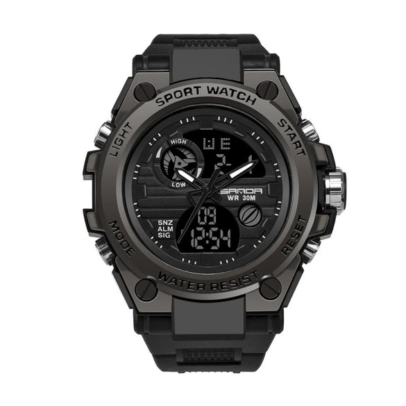 Multifunctional Waterproof Sports Watch Silicone Strap Metal Case Plastic Mirror Round Dial