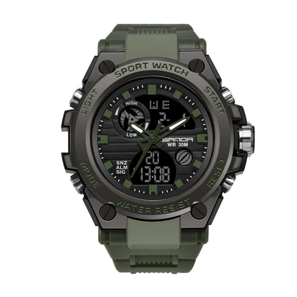 Multifunctional Waterproof Sports Watch Silicone Strap Metal Case Plastic Mirror Round Dial