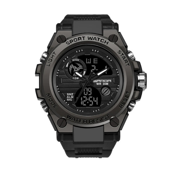 Multifunctional Waterproof Sports Watch Silicone Strap Metal Case Plastic Mirror Round Dial