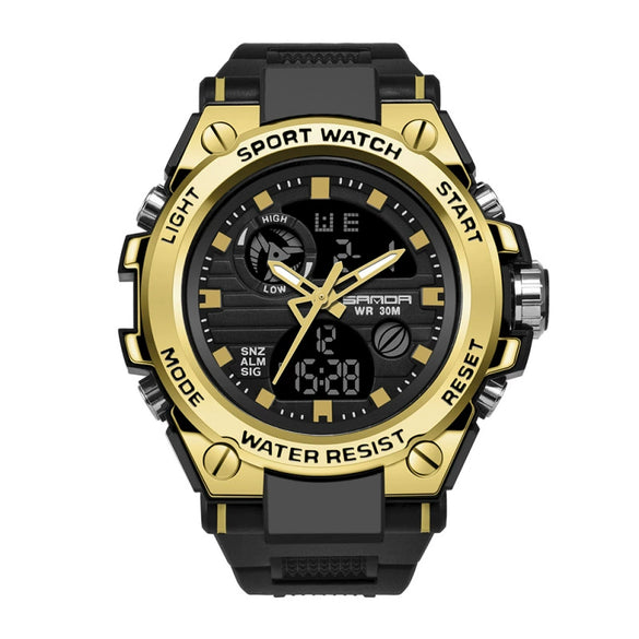 Multifunctional Waterproof Sports Watch Silicone Strap Metal Case Plastic Mirror Round Dial