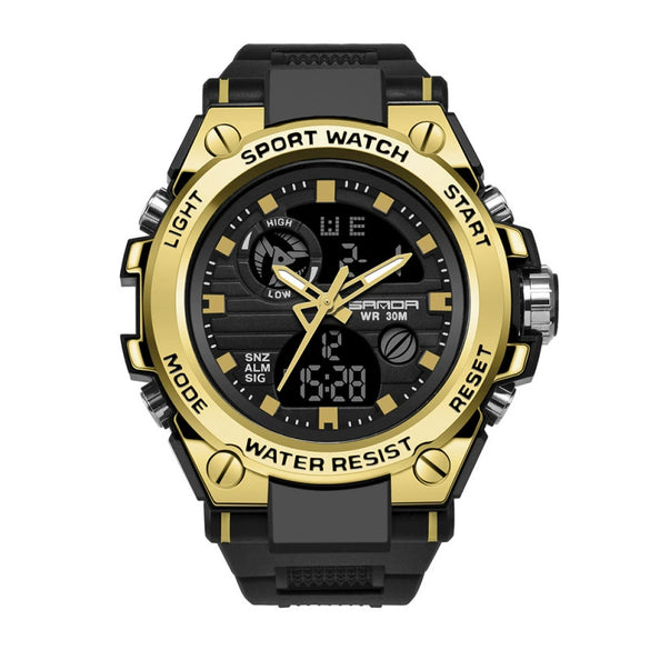Multifunctional Waterproof Sports Watch Silicone Strap Metal Case Plastic Mirror Round Dial