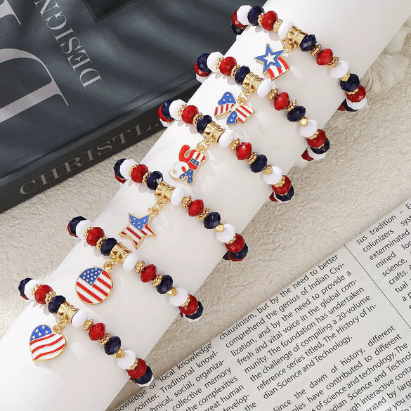 Multilayer Beaded Elastic Bracelet Mixed Material Handmade With Bow Tie Pattern And Fivepointed Star Crystal