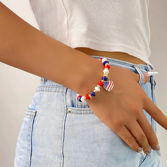 Multilayer Beaded Elastic Bracelet Mixed Material Handmade With Bow Tie Pattern And Fivepointed Star Crystal