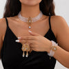 Multilayer Crystal Choker Neck Chain For Women Metal Imitation Crystal Alloy Geometric Flower Drop Shape Jewelry