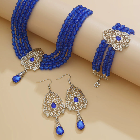 Multilayer Crystal Choker Neck Chain For Women Metal Imitation Crystal Alloy Geometric Flower Drop Shape Jewelry