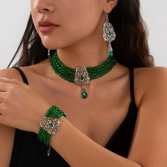 Multilayer Crystal Choker Neck Chain For Women Metal Imitation Crystal Alloy Geometric Flower Drop Shape Jewelry