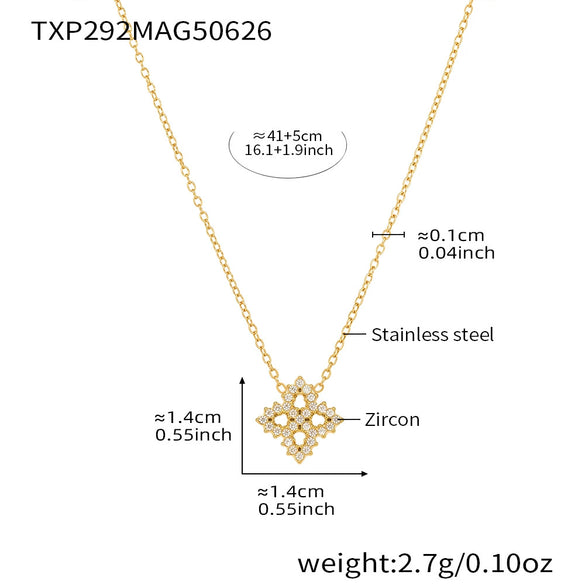 Multilayer Fourleaf Flower Flash Diamond Zircon Necklace Bracelet Set Of Decorations In Stainless Steel With 18K Gold Electroplating For Women