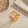 Multilayer Geometric Ring For Girls Stainless Steel With 18K Real Gold Electroplating Simple Fashion Ins Popular Hand Jewelry Accessories