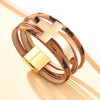 Multilayer Leather Widebrim Bracelet Alloy Geometric Electroplating Unisex