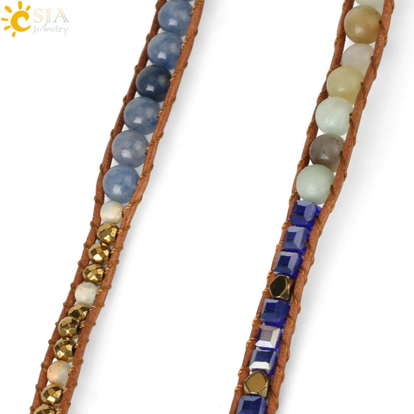 Multilayer Leather Wrap Bracelet With Natural Crystal Hematite Beads Bohemian Style